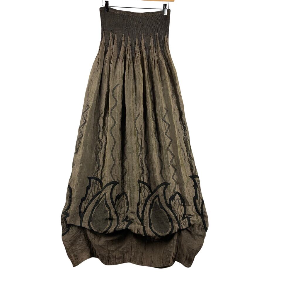 Lapis Convertible Maxi Dress One Size Brown Smocked Bubble Hem Fairycore Earthy